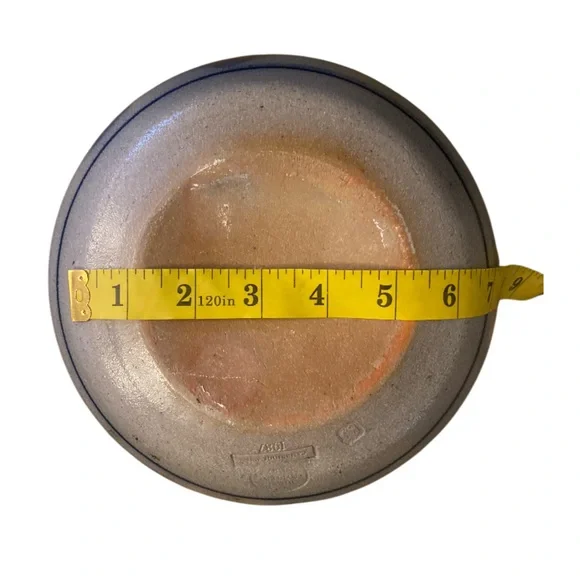 The Rowe Pottery Bowl from 1987 Blue Heart Salt Glaze Cambridge WI Vintage 9” - Picture 11 of 12